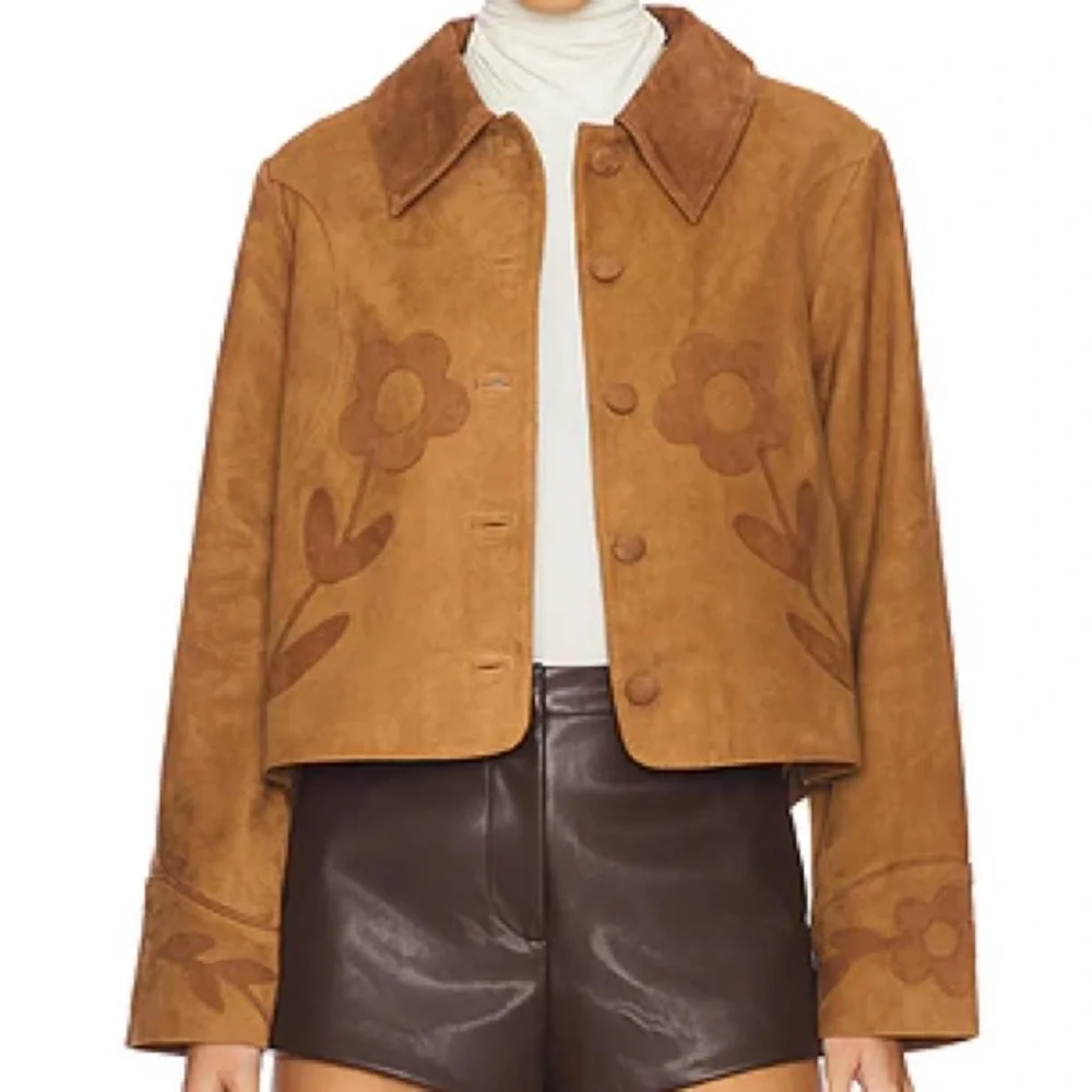 RIXO Tan Suede Jacket with Floral Accents - Picture 1 of 2